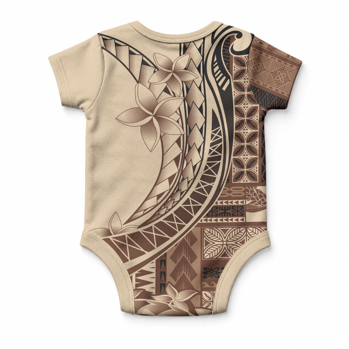 Samoa Siapo Mamanu Baby Onesie Plumeria Mocha Motifs