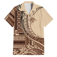 Samoa Siapo Mamanu Family Matching Long Sleeve Bodycon Dress and Hawaiian Shirt Plumeria Mocha Motifs LT7 Dad's Shirt - Short Sleeve Mocha - Polynesian Pride