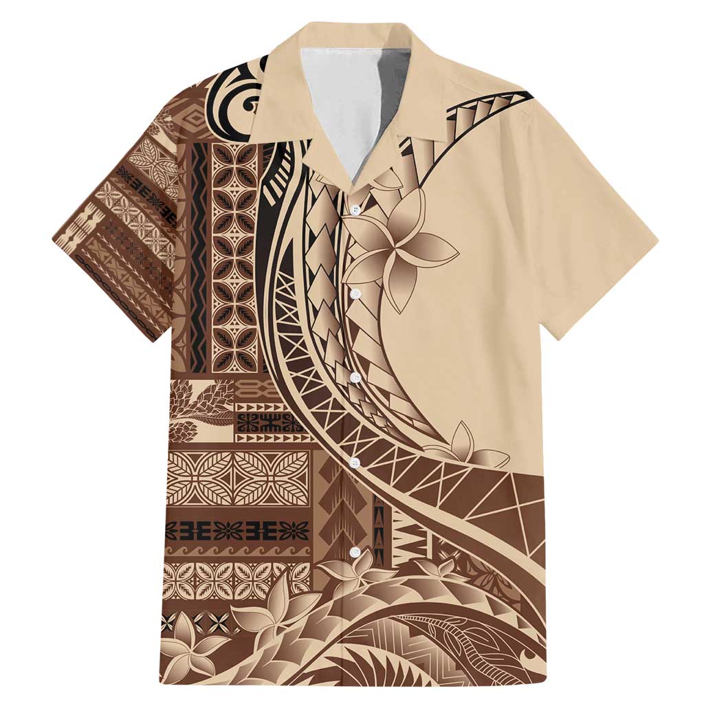 Samoa Siapo Mamanu Family Matching Mermaid Dress and Hawaiian Shirt Plumeria Mocha Motifs LT7 Dad's Shirt - Short Sleeve Mocha - Polynesian Pride