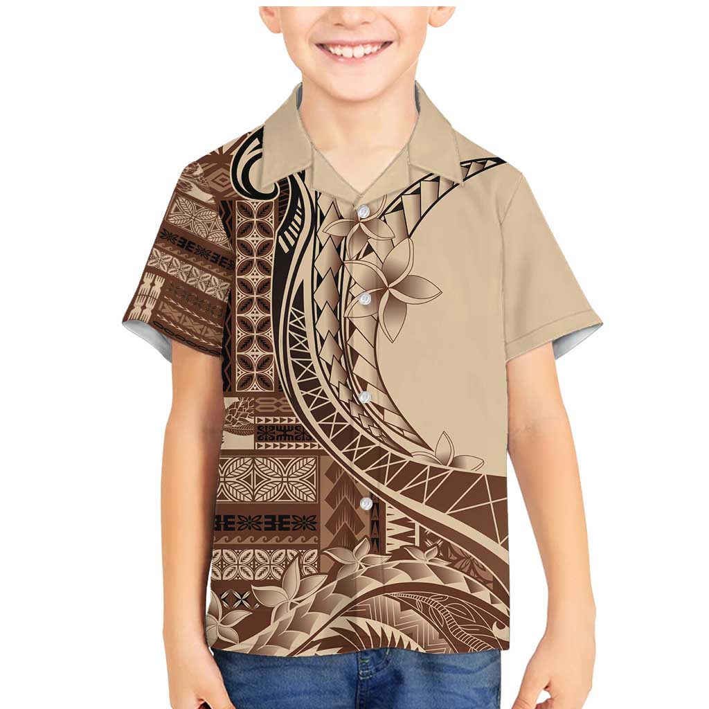 Samoa Siapo Mamanu Family Matching Mermaid Dress and Hawaiian Shirt Plumeria Mocha Motifs LT7 Son's Shirt Mocha - Polynesian Pride