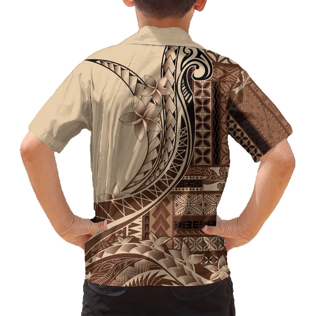 Samoa Siapo Mamanu Family Matching Off Shoulder Maxi Dress and Hawaiian Shirt Plumeria Mocha Motifs LT7 - Polynesian Pride