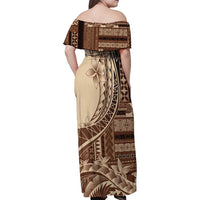 Samoa Siapo Mamanu Family Matching Off Shoulder Maxi Dress and Hawaiian Shirt Plumeria Mocha Motifs LT7 - Polynesian Pride