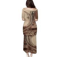 Samoa Siapo Mamanu Family Matching Puletasi and Hawaiian Shirt Plumeria Mocha Motifs LT7 - Polynesian Pride