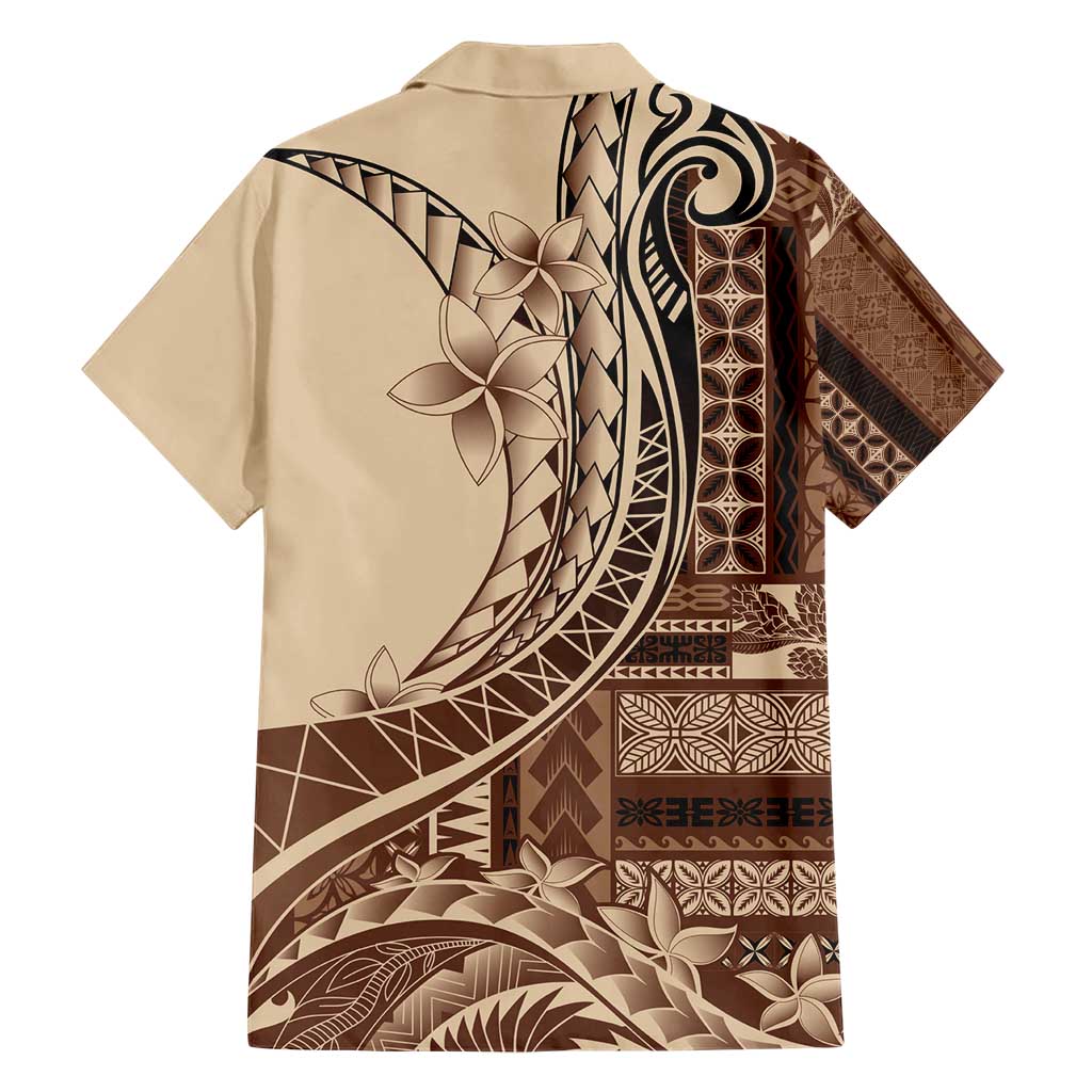 Samoa Siapo Mamanu Family Matching Short Sleeve Bodycon Dress and Hawaiian Shirt Plumeria Mocha Motifs LT7 - Polynesian Pride