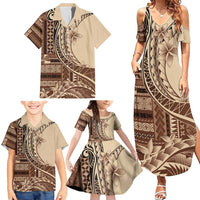 Samoa Siapo Mamanu Family Matching Summer Maxi Dress and Hawaiian Shirt Plumeria Mocha Motifs LT7 - Polynesian Pride