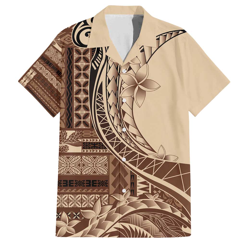 Samoa Siapo Mamanu Family Matching Summer Maxi Dress and Hawaiian Shirt Plumeria Mocha Motifs LT7 Dad's Shirt - Short Sleeve Mocha - Polynesian Pride