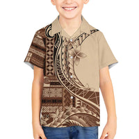 Samoa Siapo Mamanu Family Matching Summer Maxi Dress and Hawaiian Shirt Plumeria Mocha Motifs LT7 Son's Shirt Mocha - Polynesian Pride
