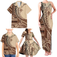 Samoa Siapo Mamanu Family Matching Tank Maxi Dress and Hawaiian Shirt Plumeria Mocha Motifs LT7 - Polynesian Pride