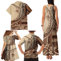 Samoa Siapo Mamanu Family Matching Tank Maxi Dress and Hawaiian Shirt Plumeria Mocha Motifs LT7 - Polynesian Pride