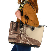 Samoa Siapo Mamanu Leather Tote Bag Plumeria Mocha Motifs LT7 Mocha - Polynesian Pride