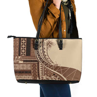 Samoa Siapo Mamanu Leather Tote Bag Plumeria Mocha Motifs LT7 - Polynesian Pride