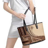 Samoa Siapo Mamanu Leather Tote Bag Plumeria Mocha Motifs LT7 - Polynesian Pride