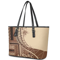 Samoa Siapo Mamanu Leather Tote Bag Plumeria Mocha Motifs LT7 - Polynesian Pride