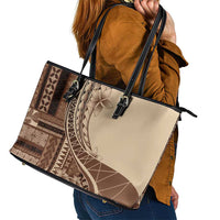 Samoa Siapo Mamanu Leather Tote Bag Plumeria Mocha Motifs LT7 - Polynesian Pride