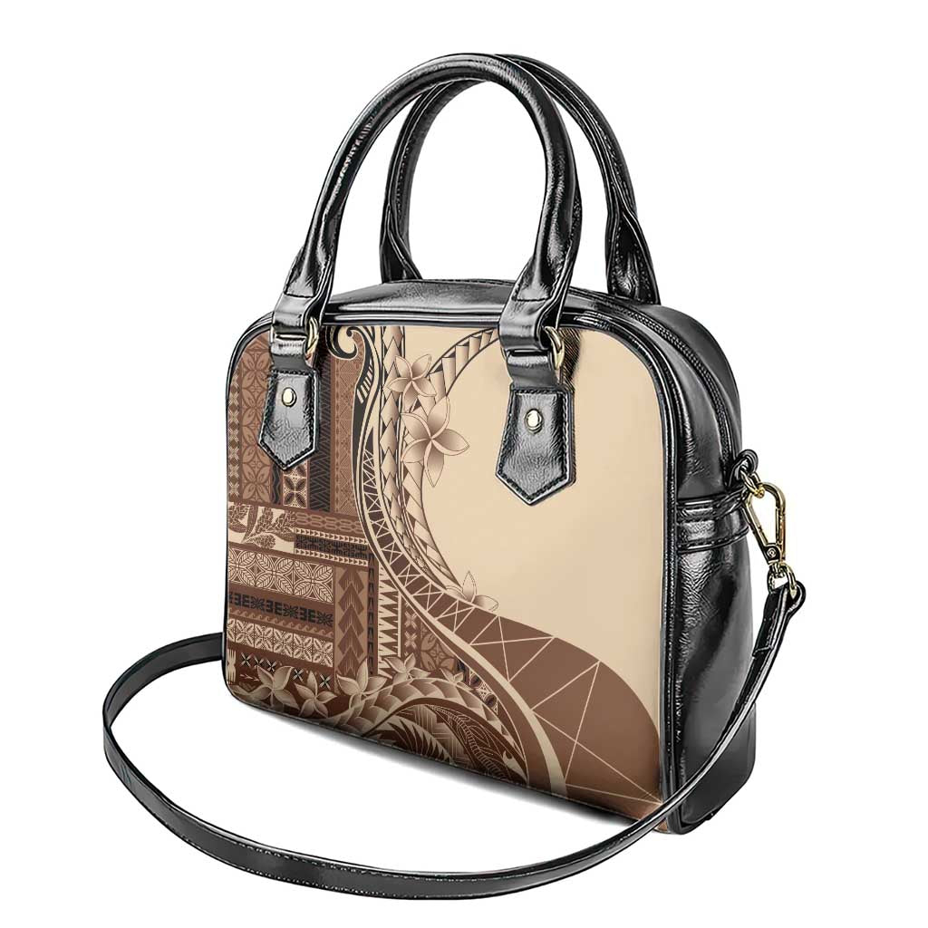 Samoa Siapo Mamanu Shoulder Handbag Plumeria Mocha Motifs