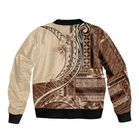 Samoa Siapo Mamanu Sleeve Zip Bomber Jacket Plumeria Mocha Motifs LT7 - Polynesian Pride