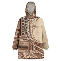 Samoa Siapo Mamanu Wearable Blanket Hoodie Plumeria Mocha Motifs LT7 One Size Mocha - Polynesian Pride