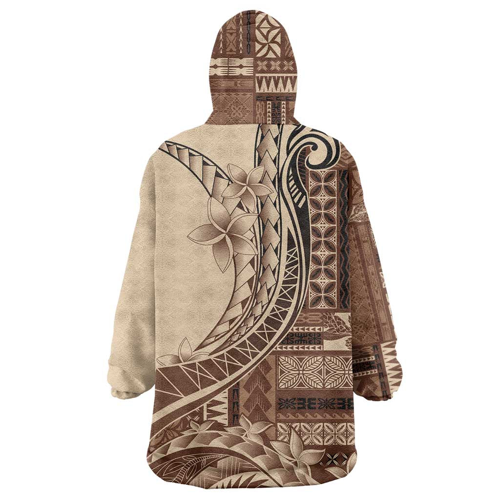 Samoa Siapo Mamanu Wearable Blanket Hoodie Plumeria Mocha Motifs LT7 - Polynesian Pride