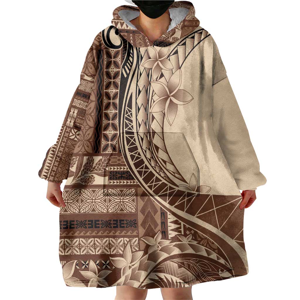 Samoa Siapo Mamanu Wearable Blanket Hoodie Plumeria Mocha Motifs LT7 - Polynesian Pride