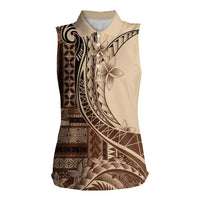 Samoa Siapo Mamanu Women Sleeveless Polo Shirt Plumeria Mocha Motifs LT7 Female Mocha - Polynesian Pride