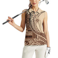Samoa Siapo Mamanu Women Sleeveless Polo Shirt Plumeria Mocha Motifs LT7 - Polynesian Pride