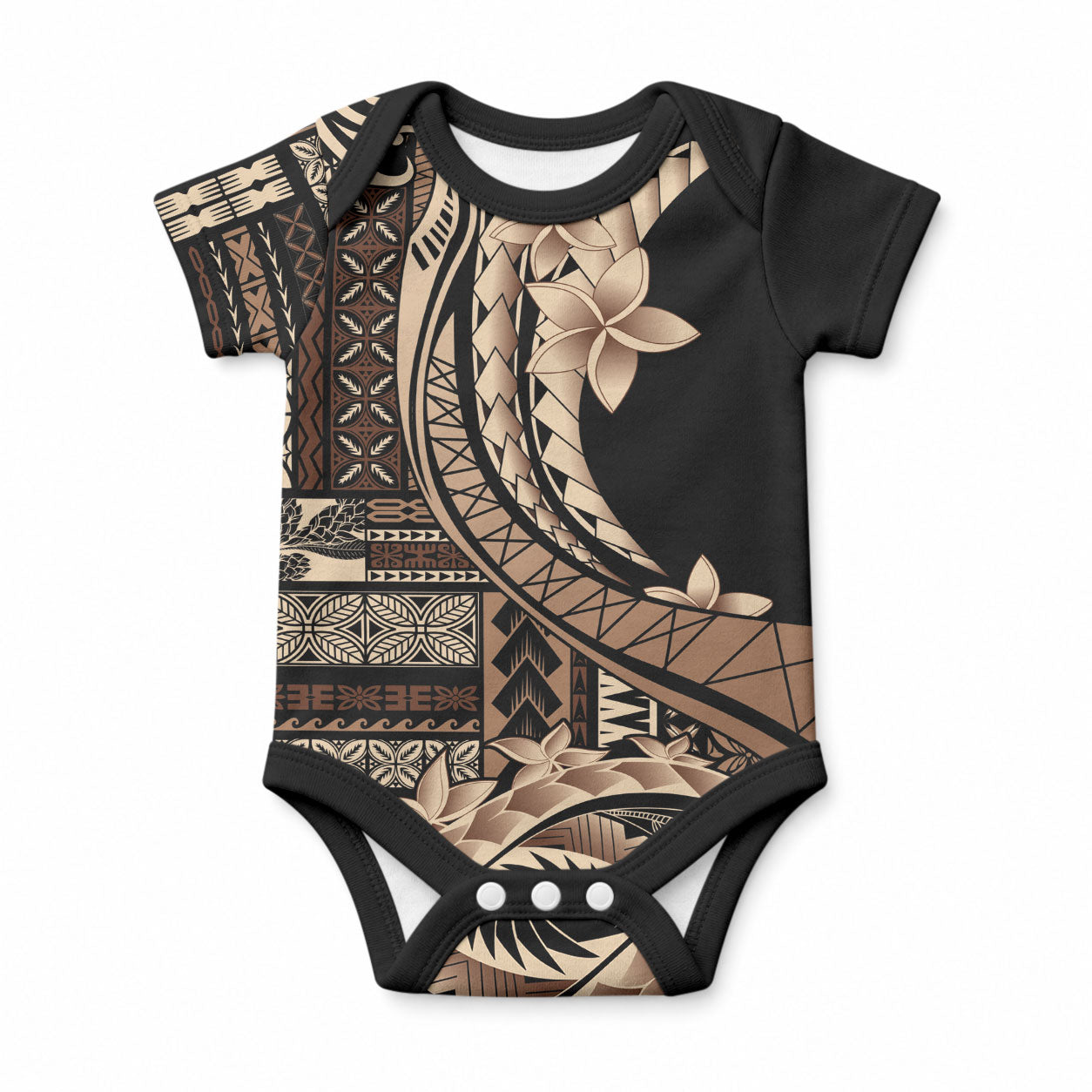 Samoa Siapo Mamanu Baby Onesie Plumeria Black Motifs