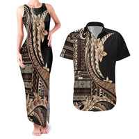 Samoa Siapo Mamanu Couples Matching Tank Maxi Dress and Hawaiian Shirt Plumeria Black Motifs LT7 Black - Polynesian Pride