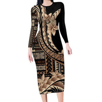 Samoa Siapo Mamanu Family Matching Long Sleeve Bodycon Dress and Hawaiian Shirt Plumeria Black Motifs LT7 Mom's Dress Black - Polynesian Pride