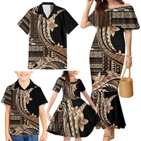 Samoa Siapo Mamanu Family Matching Mermaid Dress and Hawaiian Shirt Plumeria Black Motifs LT7 - Polynesian Pride