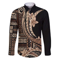 Samoa Siapo Mamanu Family Matching Mermaid Dress and Hawaiian Shirt Plumeria Black Motifs LT7 Dad's Shirt - Long Sleeve Black - Polynesian Pride