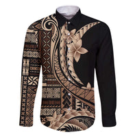 Samoa Siapo Mamanu Family Matching Off The Shoulder Long Sleeve Dress and Hawaiian Shirt Plumeria Black Motifs LT7 Dad's Shirt - Long Sleeve Black - Polynesian Pride