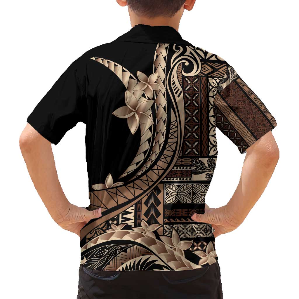 Samoa Siapo Mamanu Family Matching Off Shoulder Maxi Dress and Hawaiian Shirt Plumeria Black Motifs LT7 - Polynesian Pride