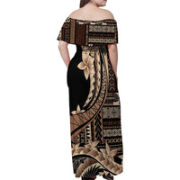 Samoa Siapo Mamanu Family Matching Off Shoulder Maxi Dress and Hawaiian Shirt Plumeria Black Motifs LT7 - Polynesian Pride