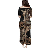 Samoa Siapo Mamanu Family Matching Puletasi and Hawaiian Shirt Plumeria Black Motifs LT7 - Polynesian Pride