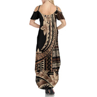 Samoa Siapo Mamanu Family Matching Summer Maxi Dress and Hawaiian Shirt Plumeria Black Motifs LT7 - Polynesian Pride