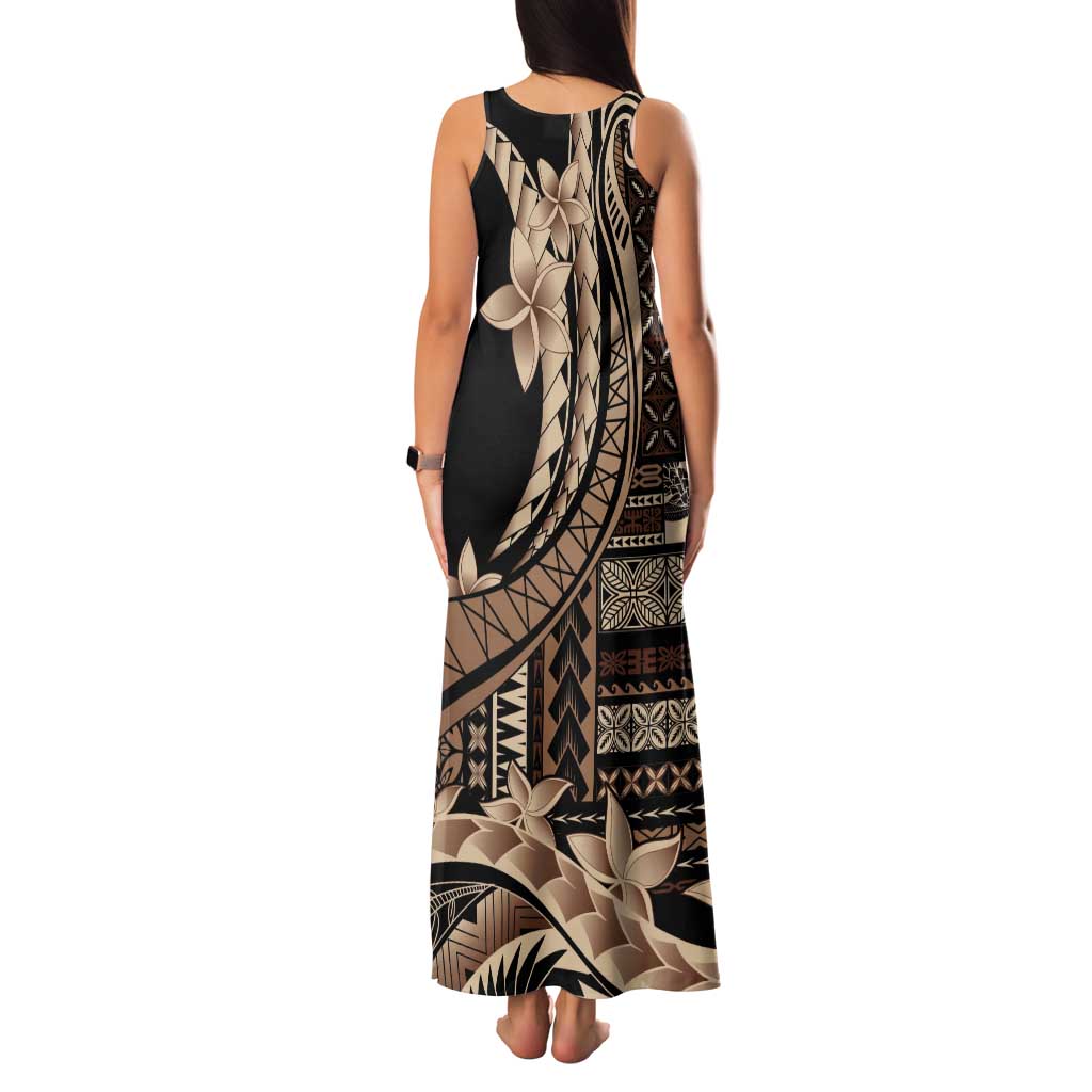 Samoa Siapo Mamanu Family Matching Tank Maxi Dress and Hawaiian Shirt Plumeria Black Motifs LT7 - Polynesian Pride