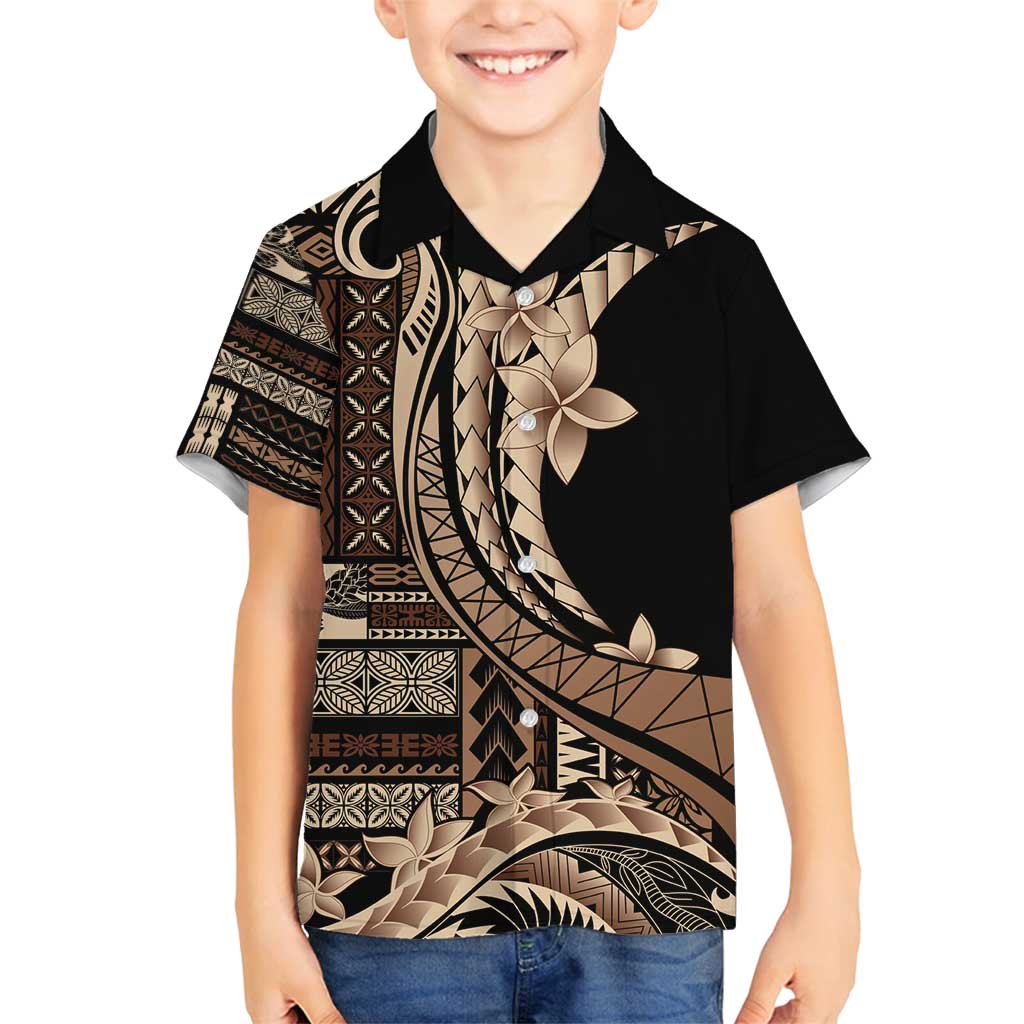 Samoa Siapo Mamanu Family Matching Tank Maxi Dress and Hawaiian Shirt Plumeria Black Motifs LT7 Son's Shirt Black - Polynesian Pride