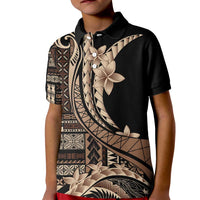 Samoa Siapo Mamanu Kid Polo Shirt Plumeria Black Motifs LT7 Kid Black - Polynesian Pride