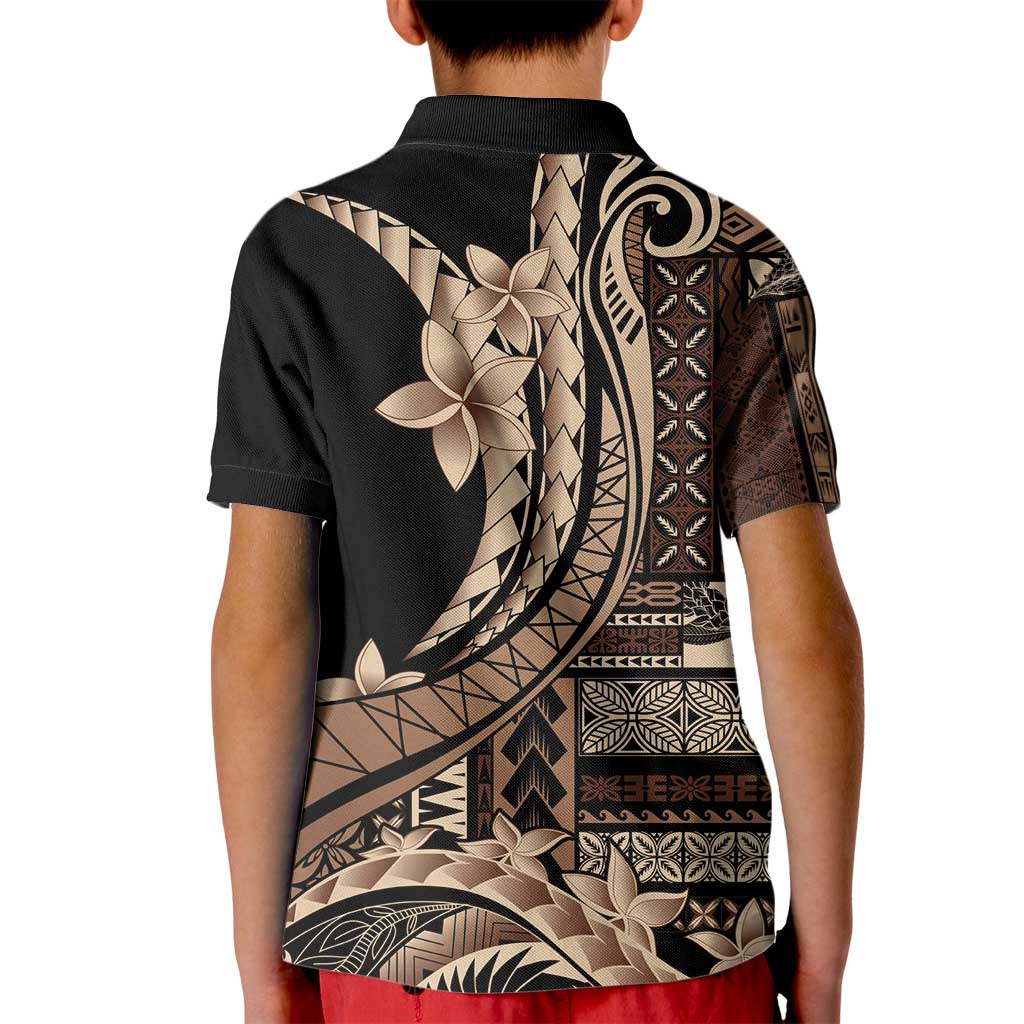 Samoa Siapo Mamanu Kid Polo Shirt Plumeria Black Motifs LT7 - Polynesian Pride