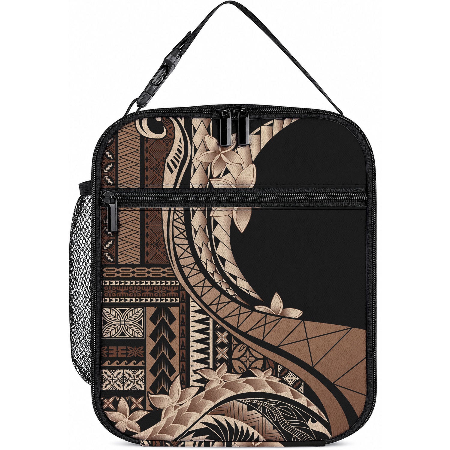 Samoa Siapo Mamanu Lunch Bag Plumeria Black Motifs