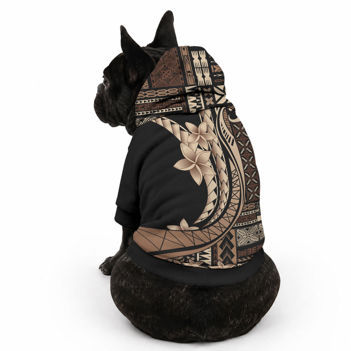 Samoa Siapo Mamanu Pet Hoodie Plumeria Black Motifs