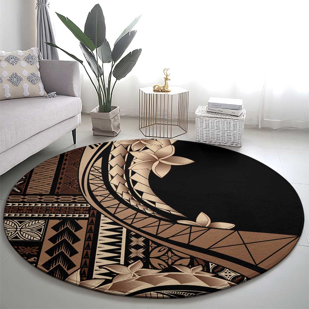Samoa Siapo Mamanu Round Carpet Plumeria Black Motifs LT7 - Polynesian Pride