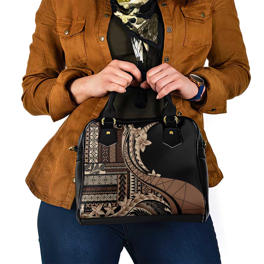 Samoa Siapo Mamanu Shoulder Handbag Plumeria Black Motifs LT7 - Polynesian Pride