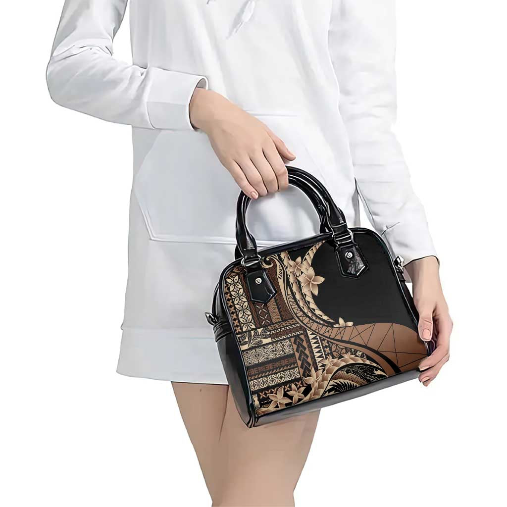 Samoa Siapo Mamanu Shoulder Handbag Plumeria Black Motifs LT7 - Polynesian Pride