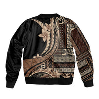 Samoa Siapo Mamanu Sleeve Zip Bomber Jacket Plumeria Black Motifs LT7 - Polynesian Pride