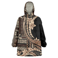 Samoa Siapo Mamanu Wearable Blanket Hoodie Plumeria Black Motifs LT7 One Size Black - Polynesian Pride