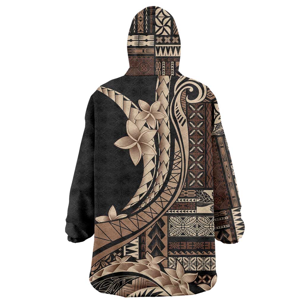 Samoa Siapo Mamanu Wearable Blanket Hoodie Plumeria Black Motifs LT7 - Polynesian Pride