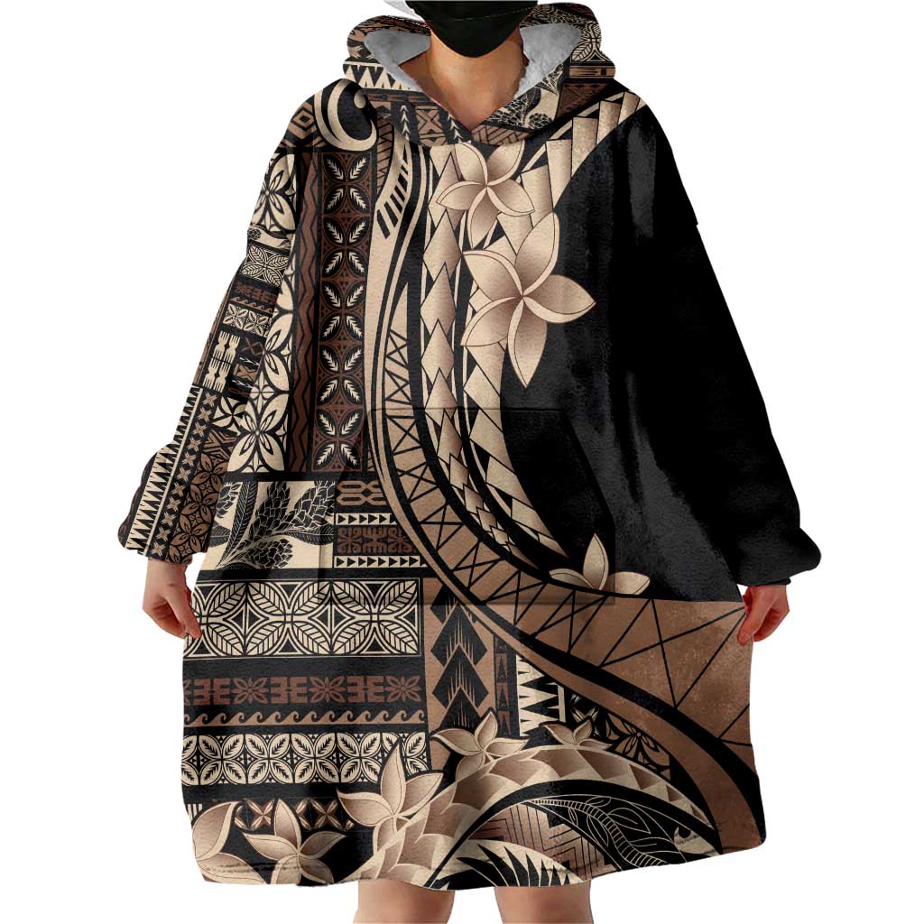 Samoa Siapo Mamanu Wearable Blanket Hoodie Plumeria Black Motifs LT7 - Polynesian Pride
