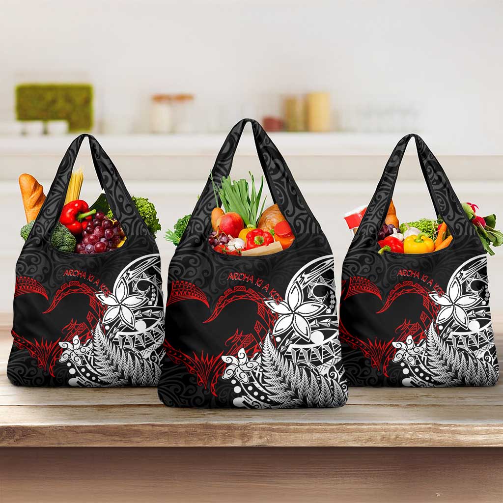 New Zealand Aotearoa Valentine Grocery Bag Couple Maori Aroha Ki a Koe Ver.02 LT7 3-pack One Size Black - Polynesian Pride