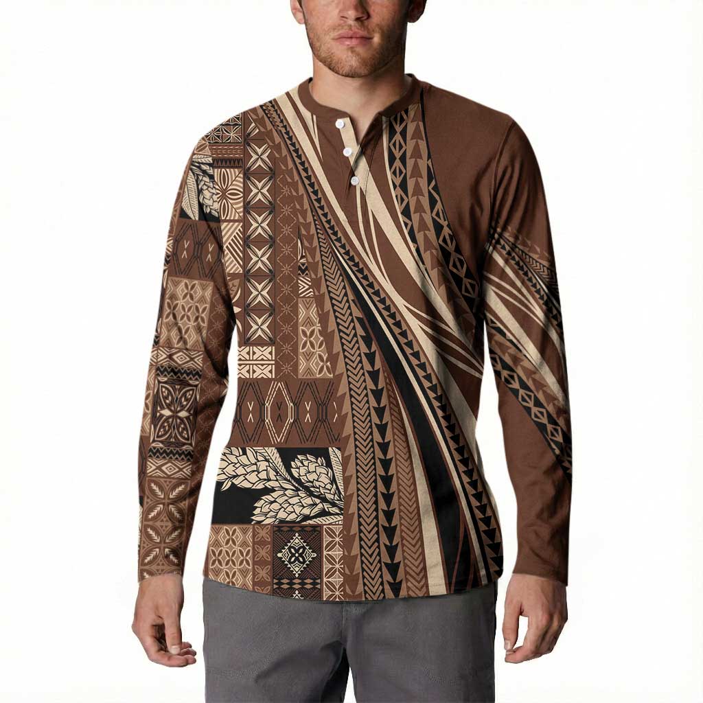 Pasifika Women's Day - Samoa Siapo Malu Tattoo Inspired Button Sweatshirt Brown